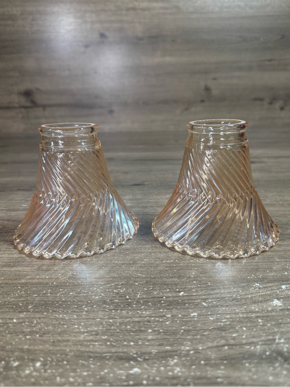 Vintage Depression Glass Spiral Swirl Candle Holders Bud Vases Set of 2 Opt